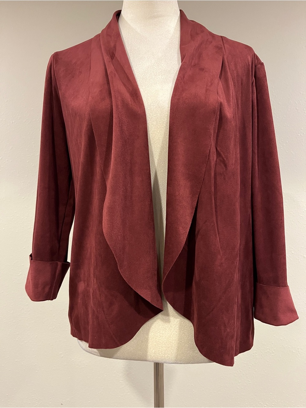 KUT from the Kloth Draped Open Front wine color blazer size small
